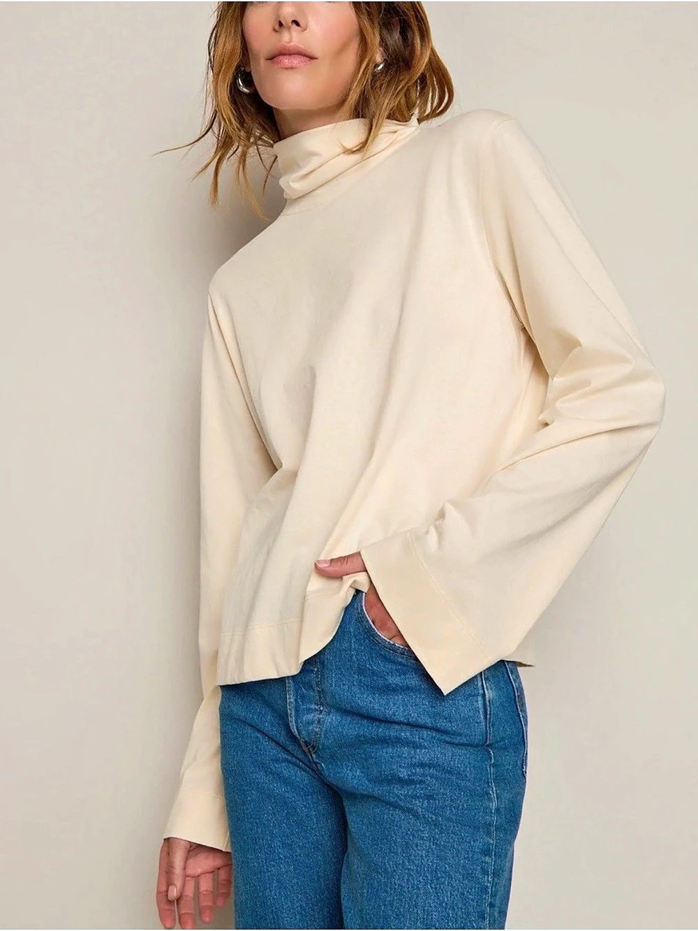 Nation Neo High Neck Long Sleeve Top in Parchment